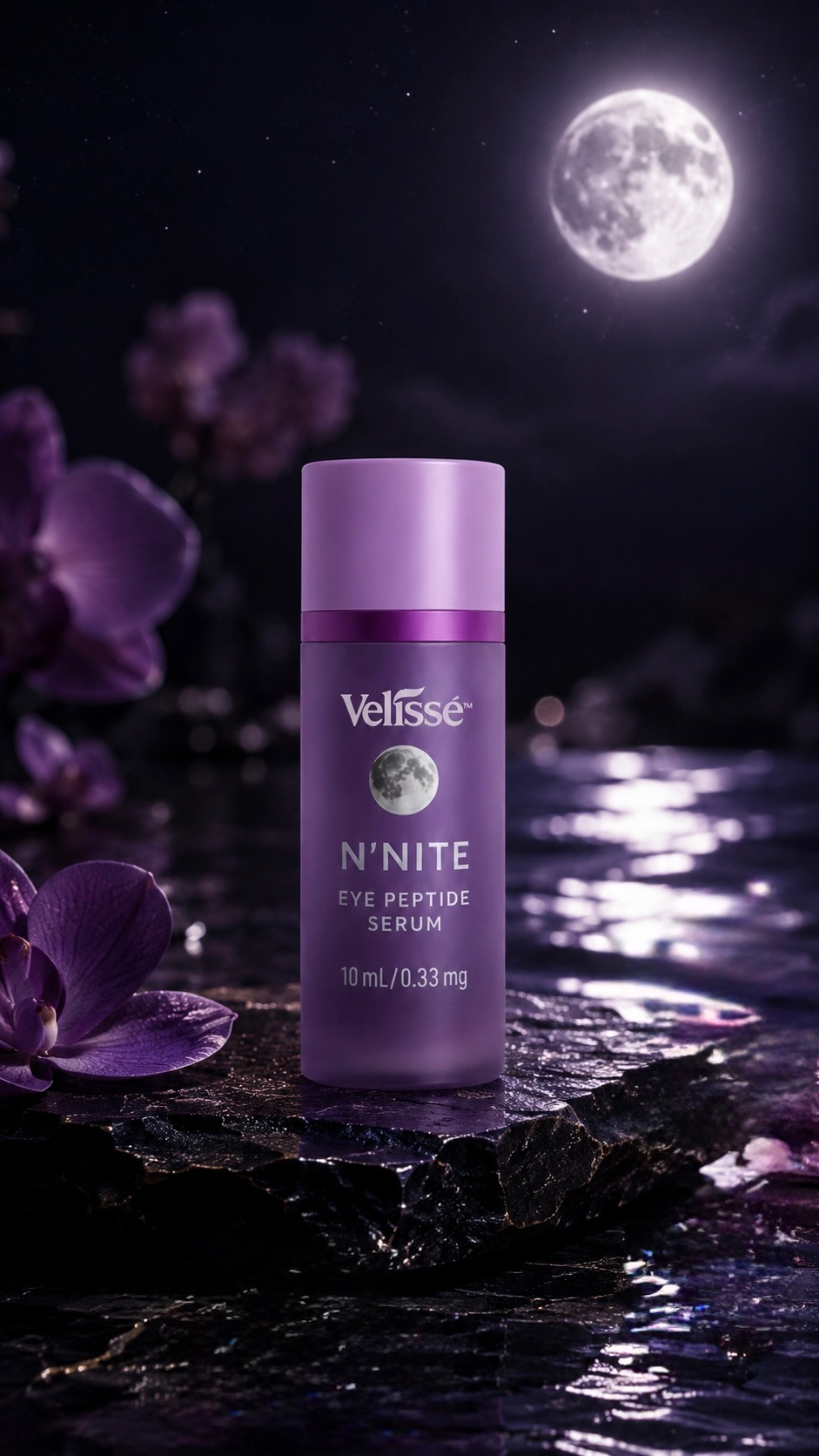 Velissé N’NITE Eye Peptide Serum under moonlight